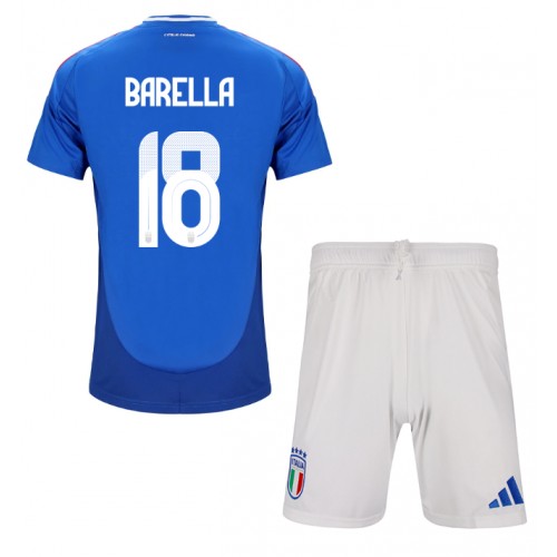 Fotballdrakt Barn Italia Nicolo Barella #18 Hjemmedraktsett EM 2024 Kortermet (+ Korte bukser)